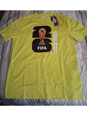 NWT Fifa World Cup 2026 100% Cotton T-Shirt Yellow Green Size Medium MSRP $19.99